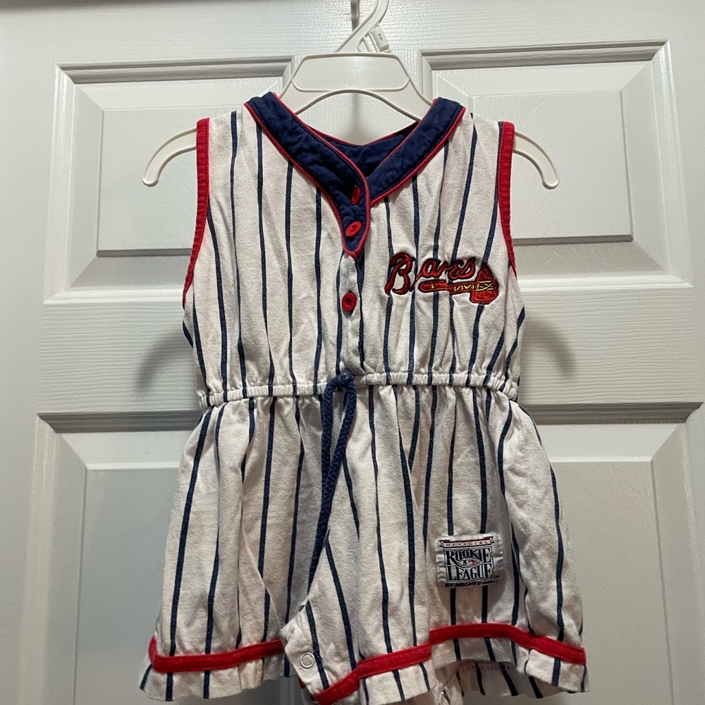 Striped Baby Romper with Braves Baseball Embroidered Logo